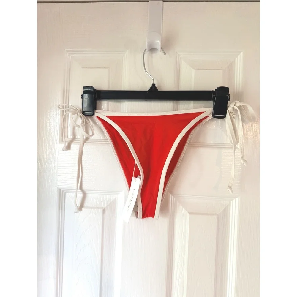 L*Space Levy Bitsy Bikini Bottom Grapefruit Cream Contrast Side Tie Swim Medium
